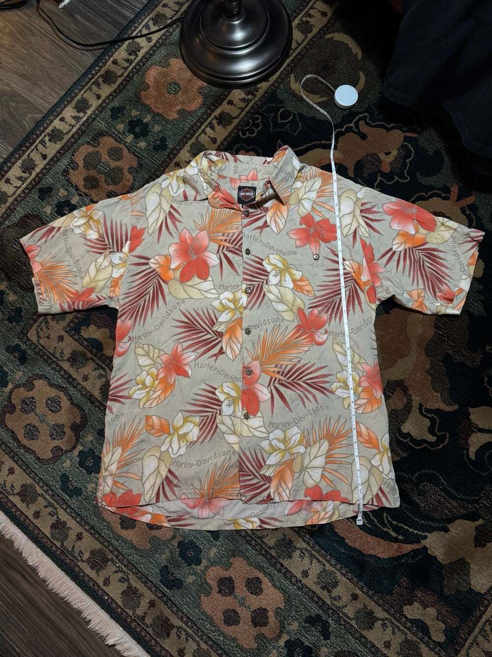 Vintage Harley-Davidson Allover Print Floral Hawaiian Short Sleeve Button Up Shi